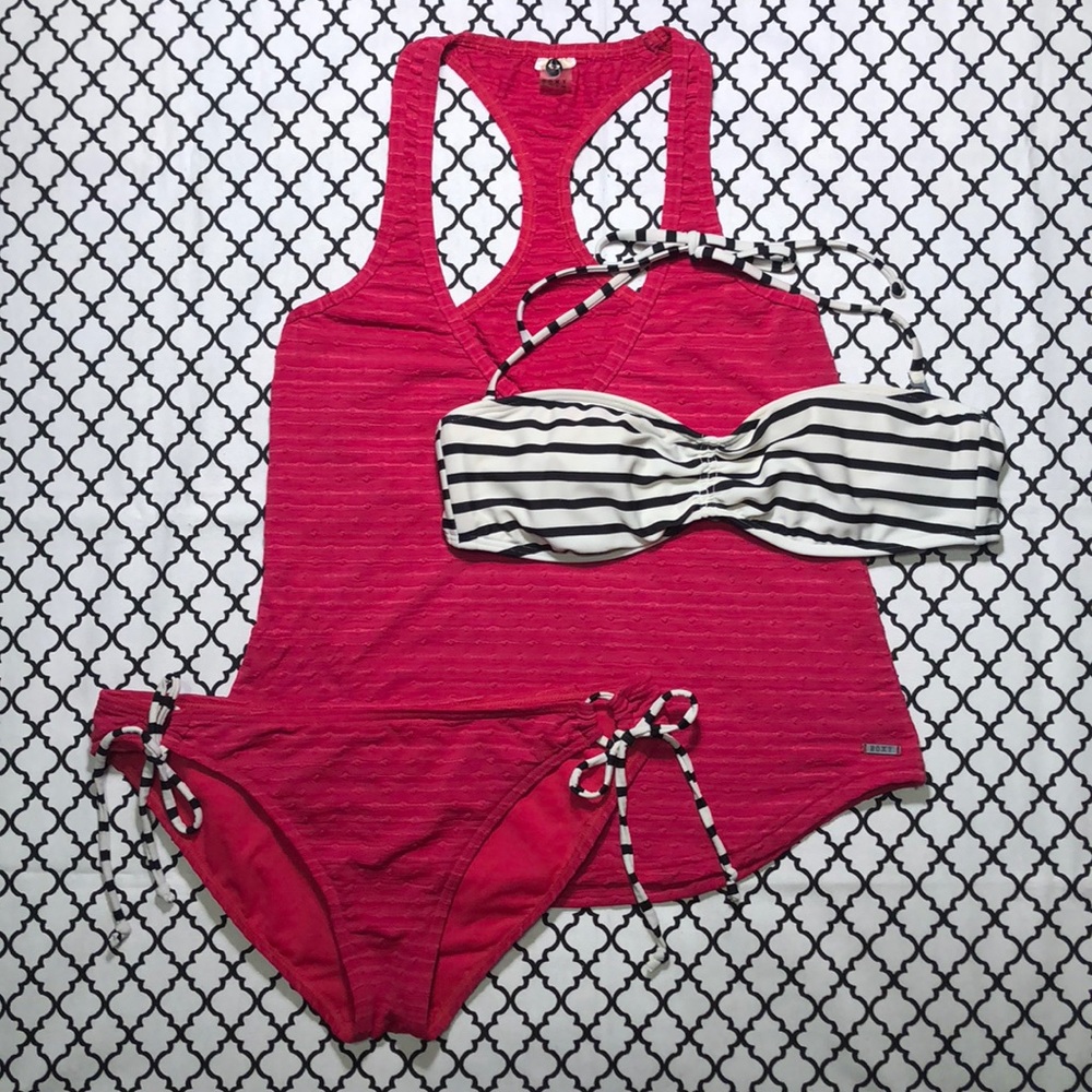 Roxy 3 piece Pink Stripe Swimsuit